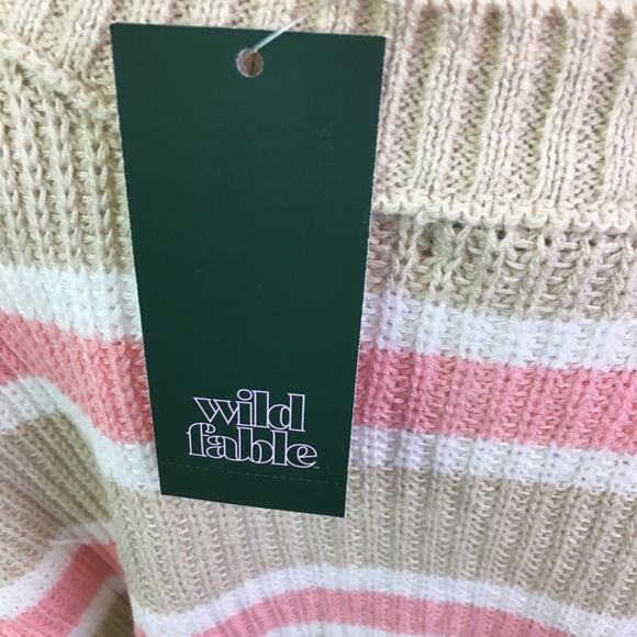 Wild Fable V Neck Striped Knit Sweater Tan Pink L - Picture 8 of 12